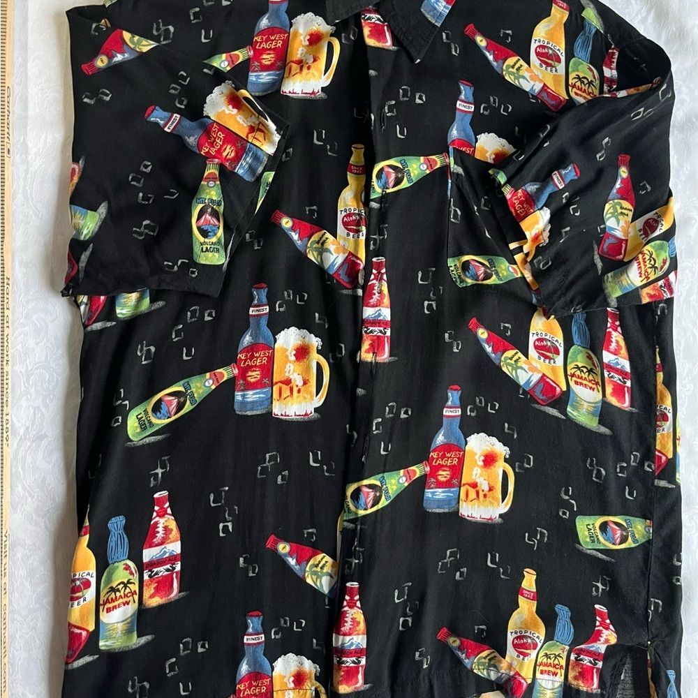 Utility Colorful Beer Bottle Print Shirt 100% Rayon men’s size Large button up